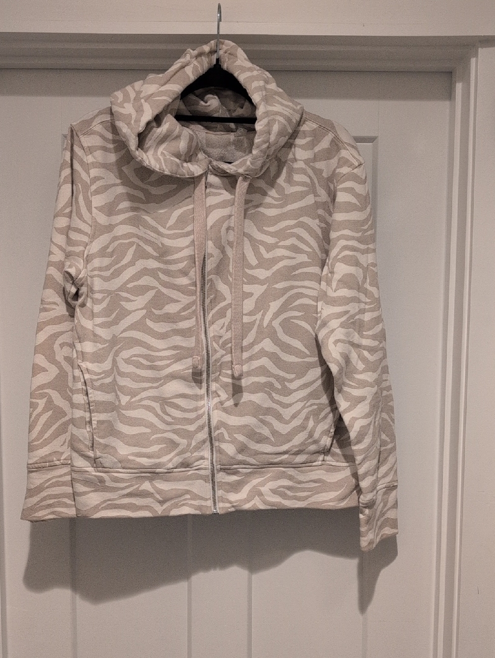 Zella Women's Beige Zebra Print Zip Hooded Sweatshirt